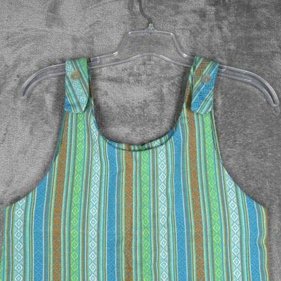 Handmade Dress Medium Green Blue Boho Hippie Striped Tunic Festival Sleeveless - Picture 4 of 8